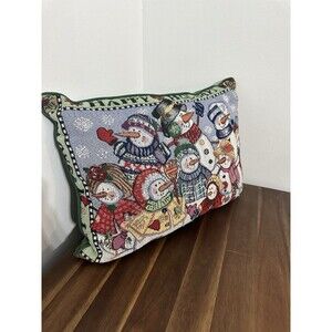 Snowman Tapestry Pillow Green Let It Snow Christmas 17x12